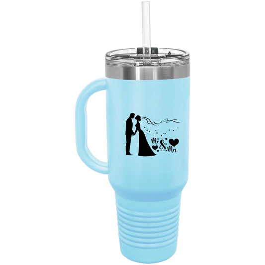 Bride and Groom Mr & Mrs Wedding Polar Camel 40 oz. Travel Mug with Handle & Straw