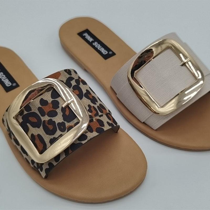 Women's Luxury Summer Fashion Large Buckle Peep Toe Flat Sandals