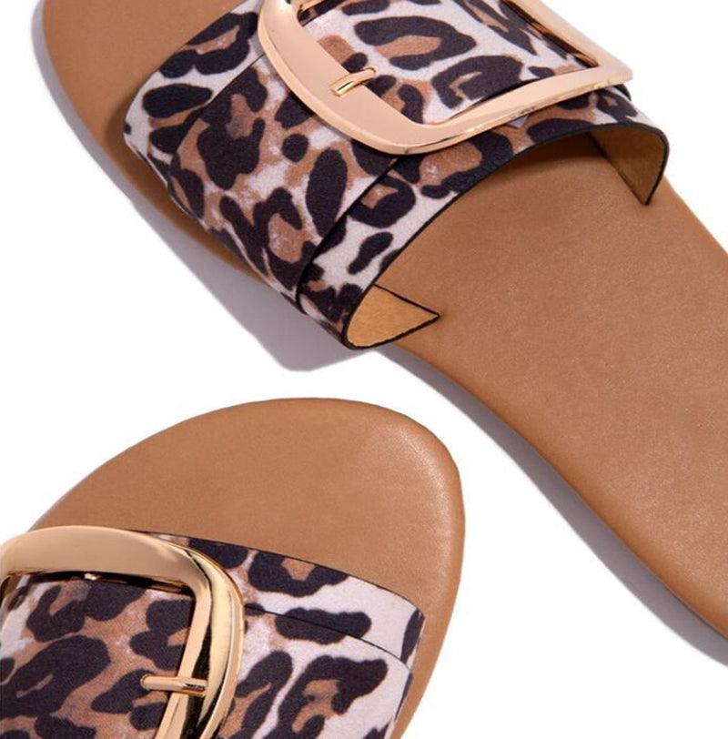 Women's Luxury Summer Fashion Large Buckle Peep Toe Flat Sandals