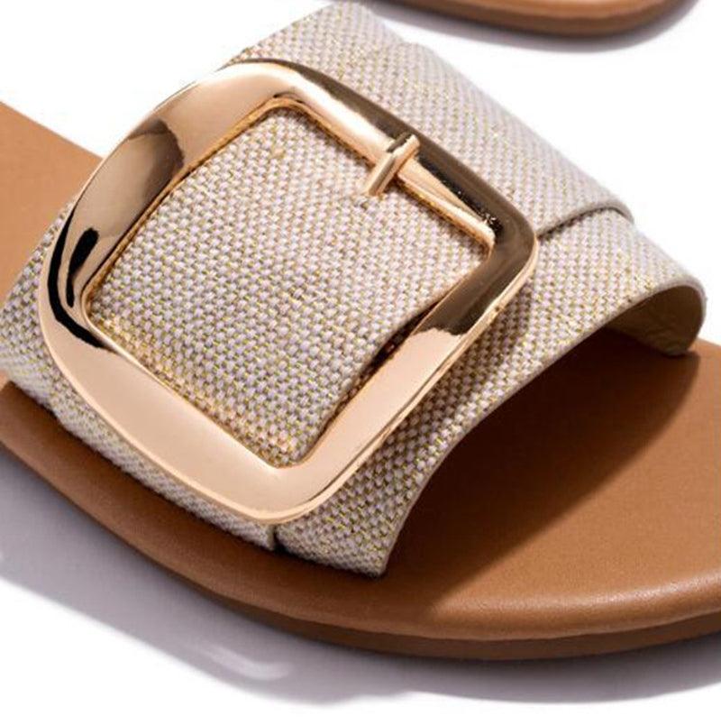 Women's Luxury Summer Fashion Large Buckle Peep Toe Flat Sandals