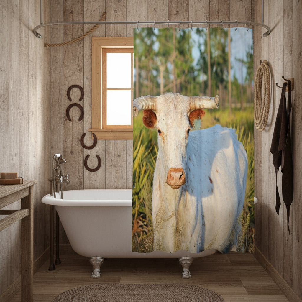 Majestic Horned White Bull near Orlando Florida Shower Curtain