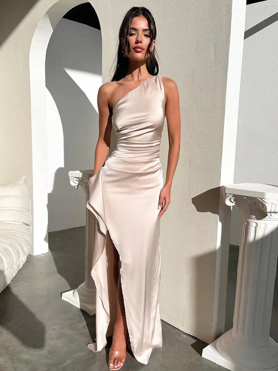 Manny One Shoulder Satin Maxi Dress