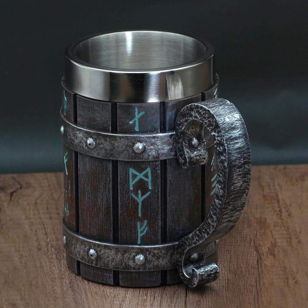 Viking Faux Wooden 20 oz Stainless Steel Tankard Mug