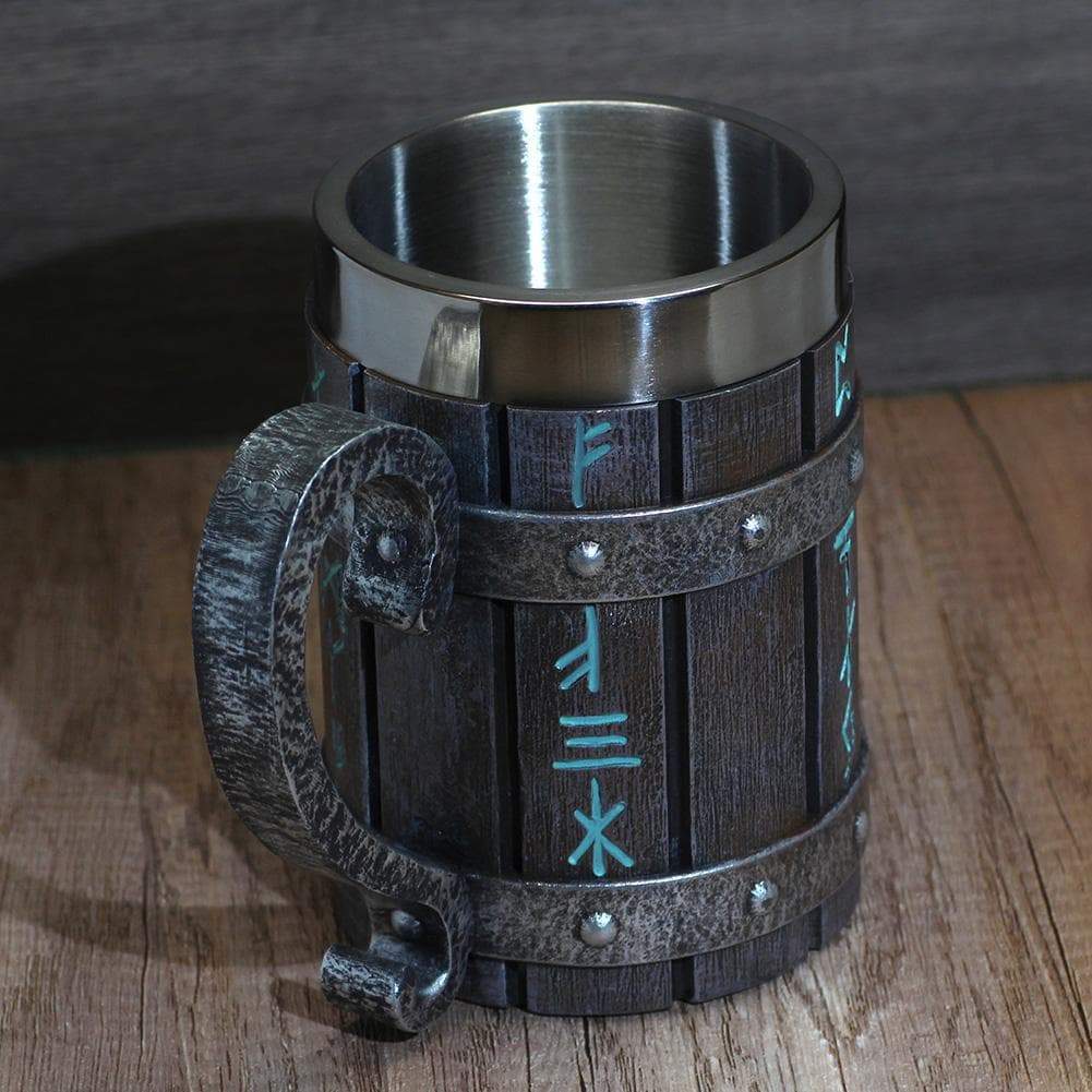 Viking Faux Wooden 20 oz Stainless Steel Tankard Mug