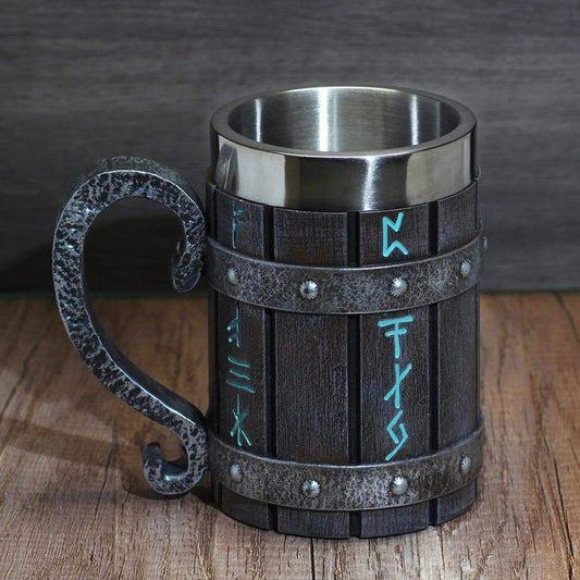 Viking Faux Wooden 20 oz Stainless Steel Tankard Mug