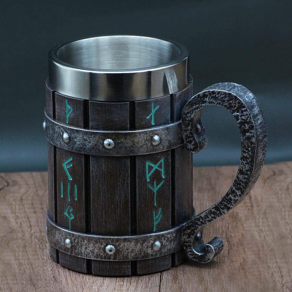Viking Faux Wooden 20 oz Stainless Steel Tankard Mug