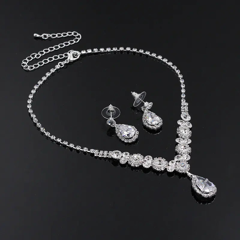 Luxury Zirconia Waterdrop Necklace and Earrings Jewelry Set