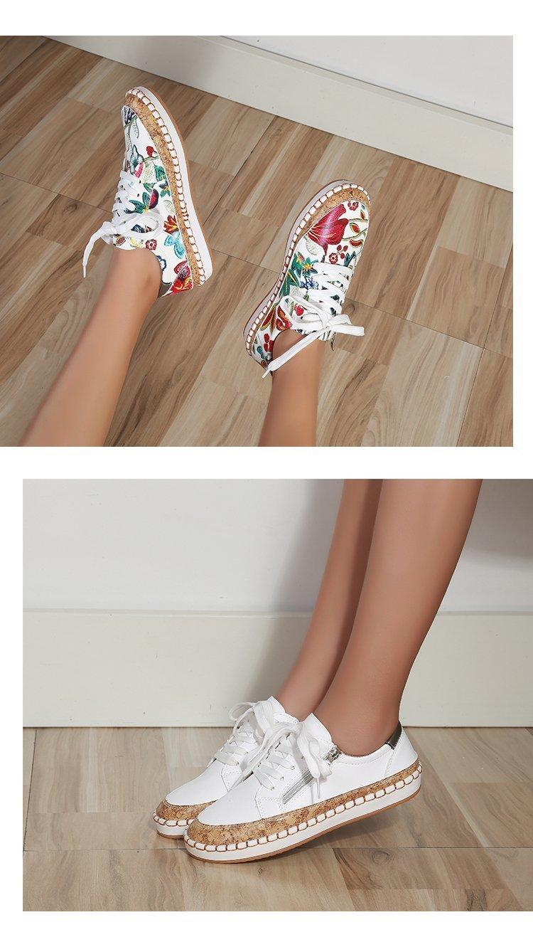 Women's High-Quality Boho Colorful Floral Design Lace-up Flat Casual Sneakers Shoes