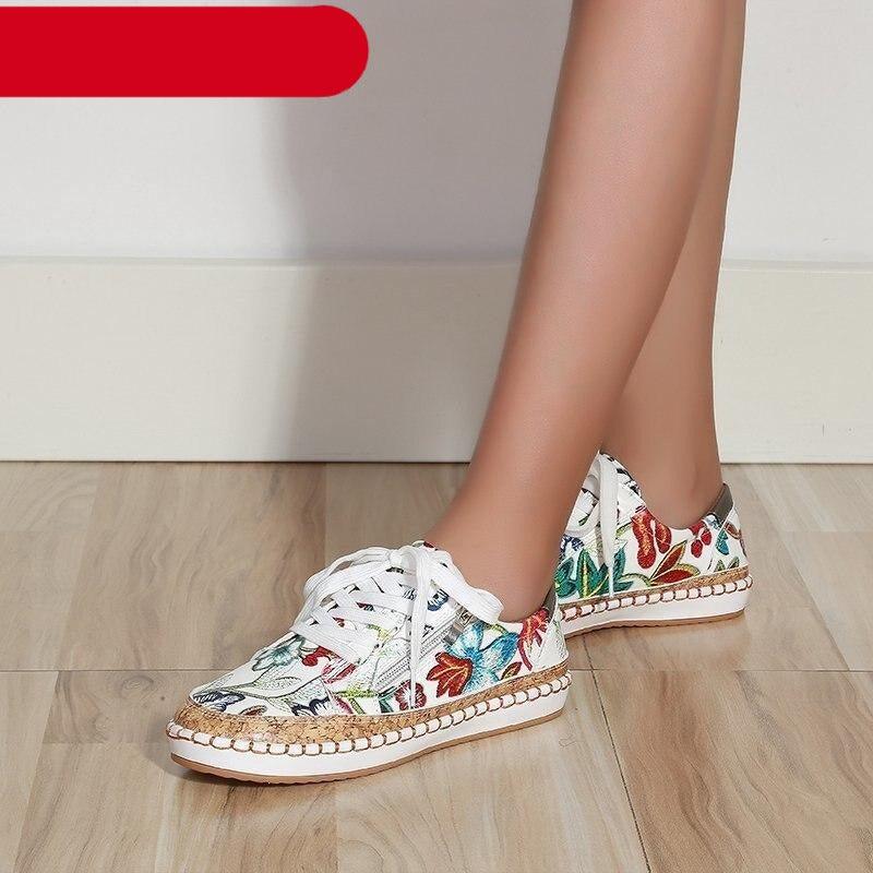 Women's High-Quality Boho Colorful Floral Design Lace-up Flat Casual Sneakers Shoes