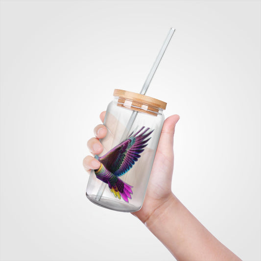 Purple Birds Soda Can Glasses with Lid and Straw