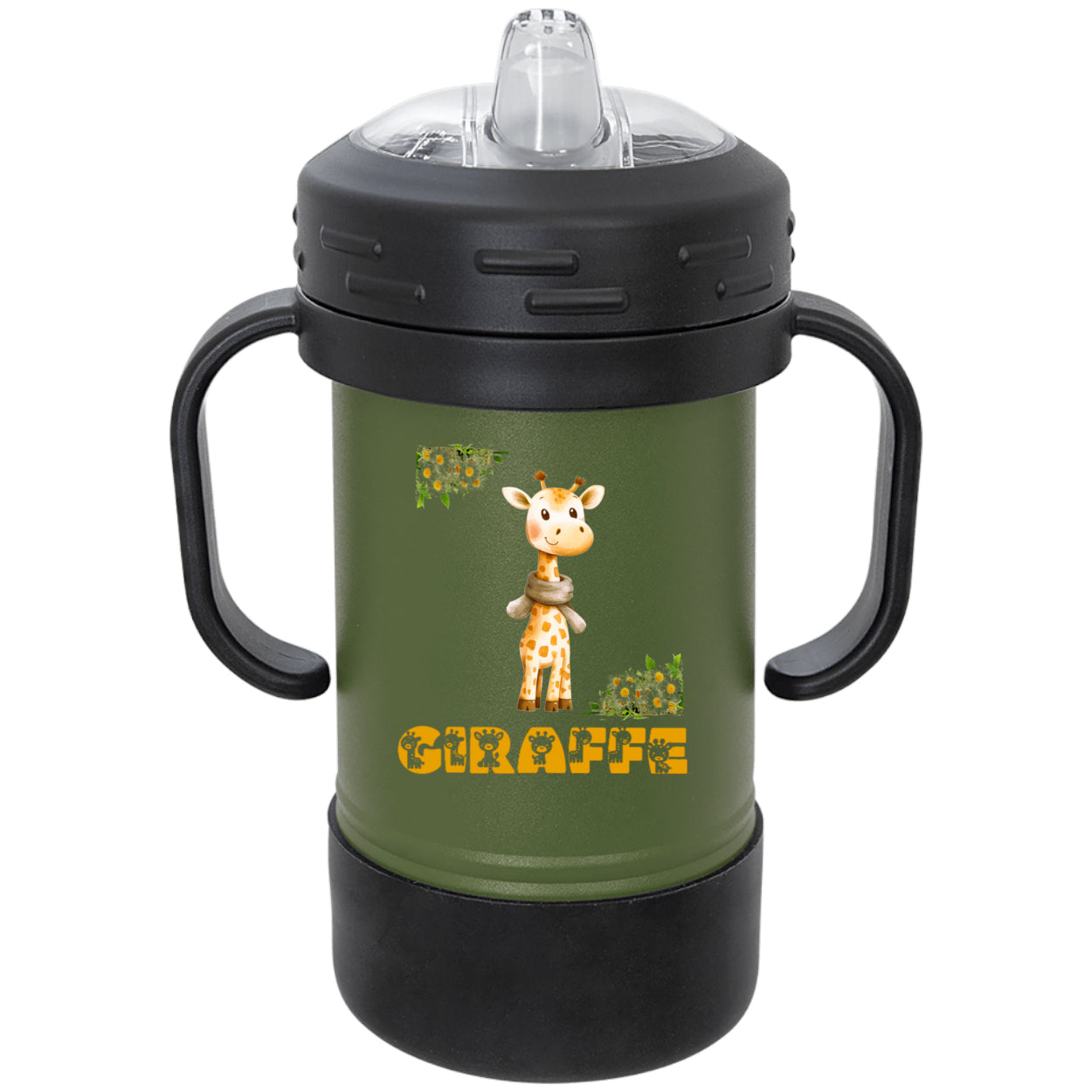 Giraffe with Flowers Polar Camel 10 oz Sippy Cup