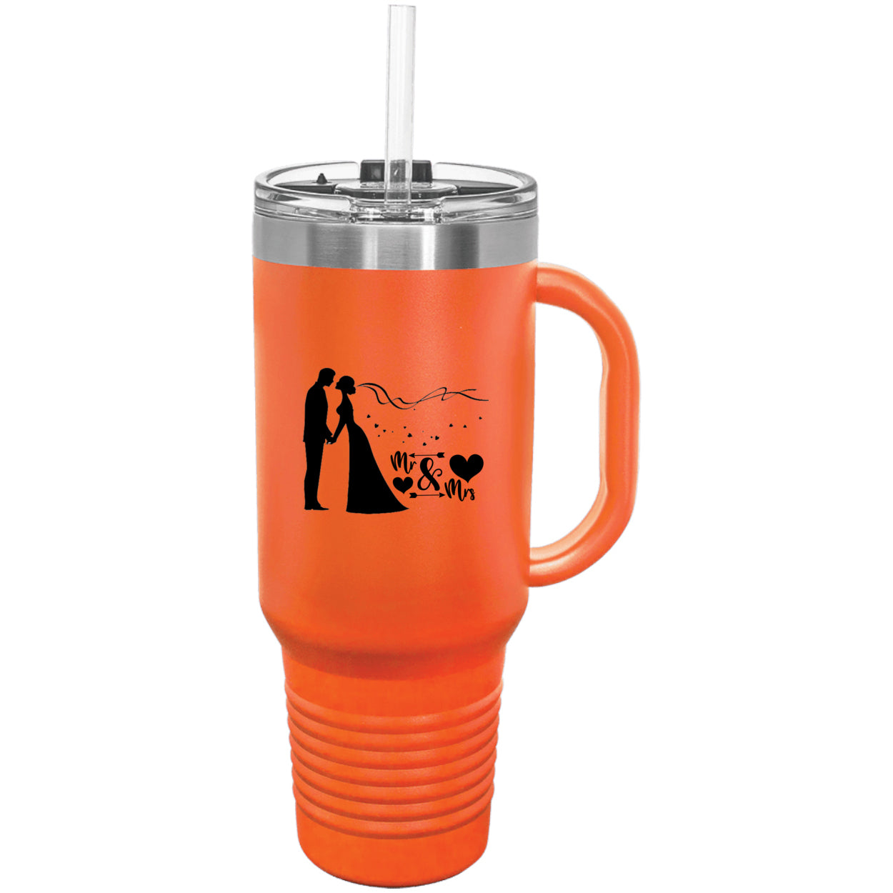 Bride and Groom Mr & Mrs Wedding Polar Camel 40 oz. Travel Mug with Handle & Straw