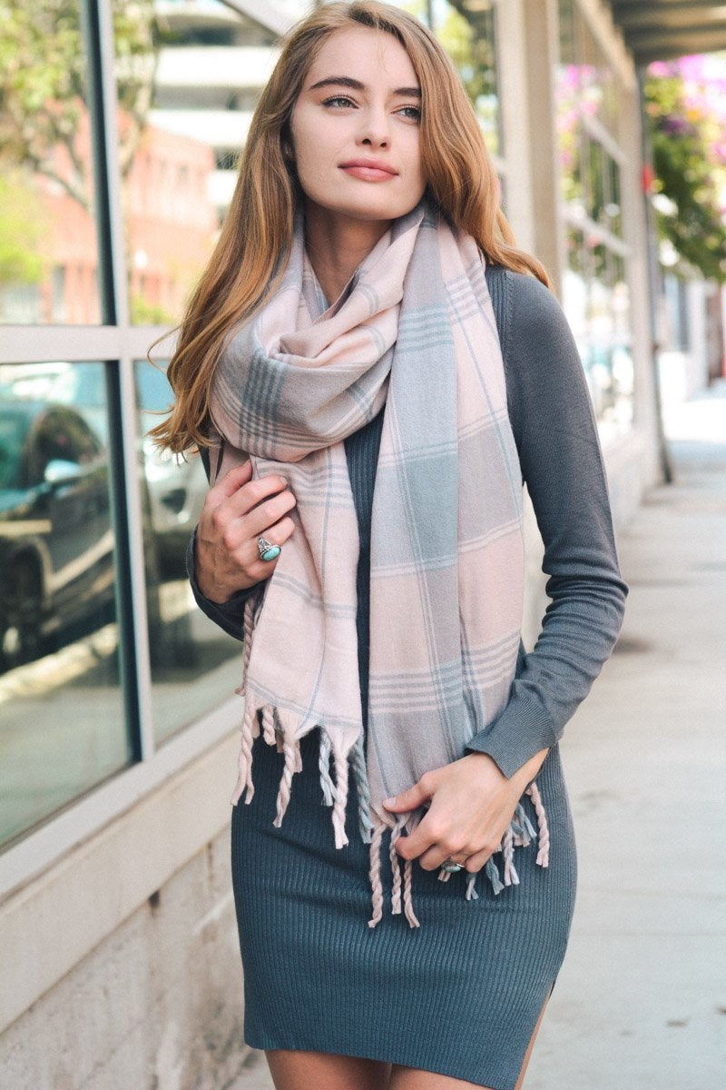 Oversized Flannel Tassel Scarf