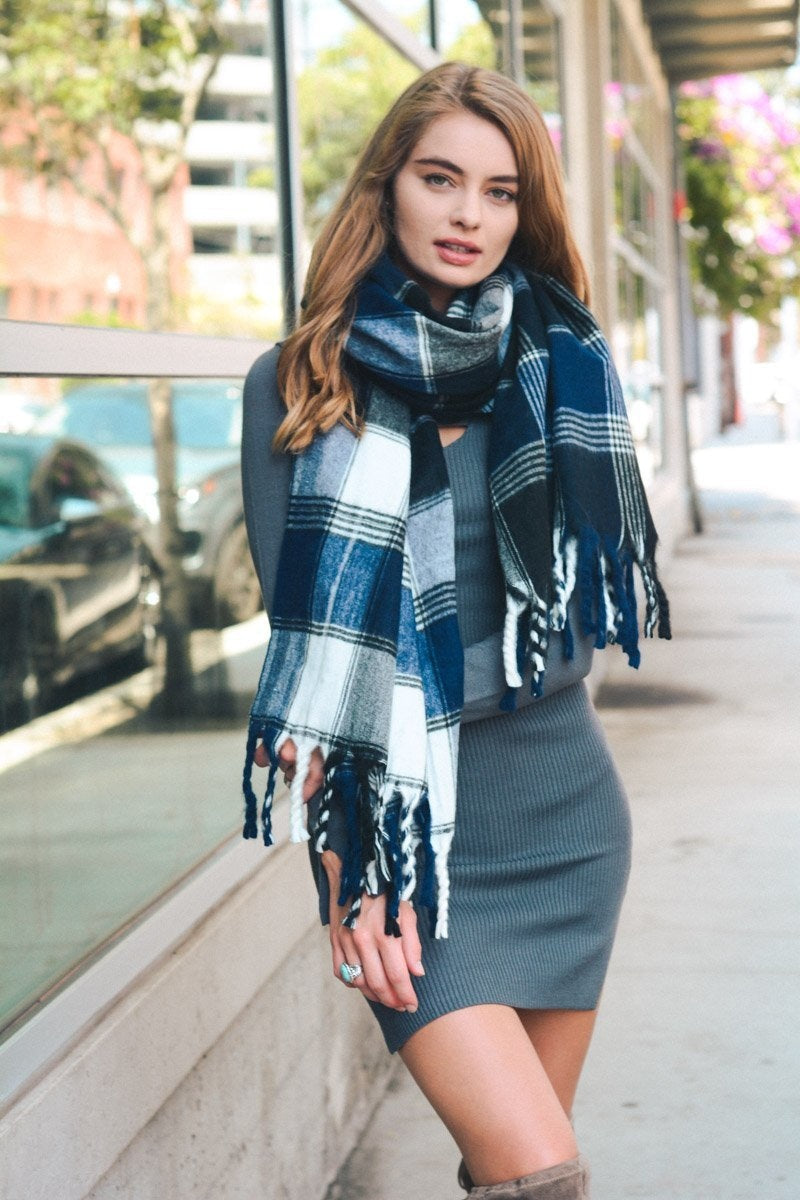 Oversized Flannel Tassel Scarf