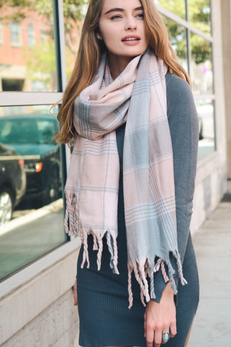 Oversized Flannel Tassel Scarf