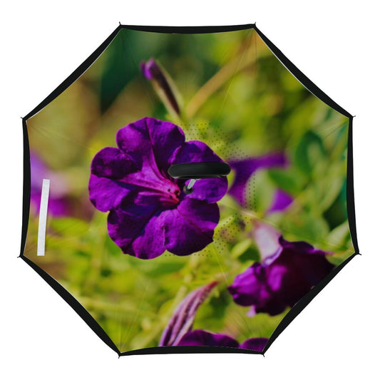 Purple Flower Reverse Umbrella with Inner Print