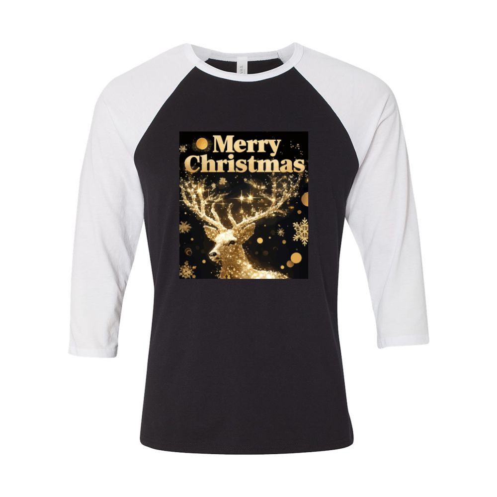 Christmas Golden Deer Bella Canvas Unisex 3\4 Sleeve Baseball Shirt