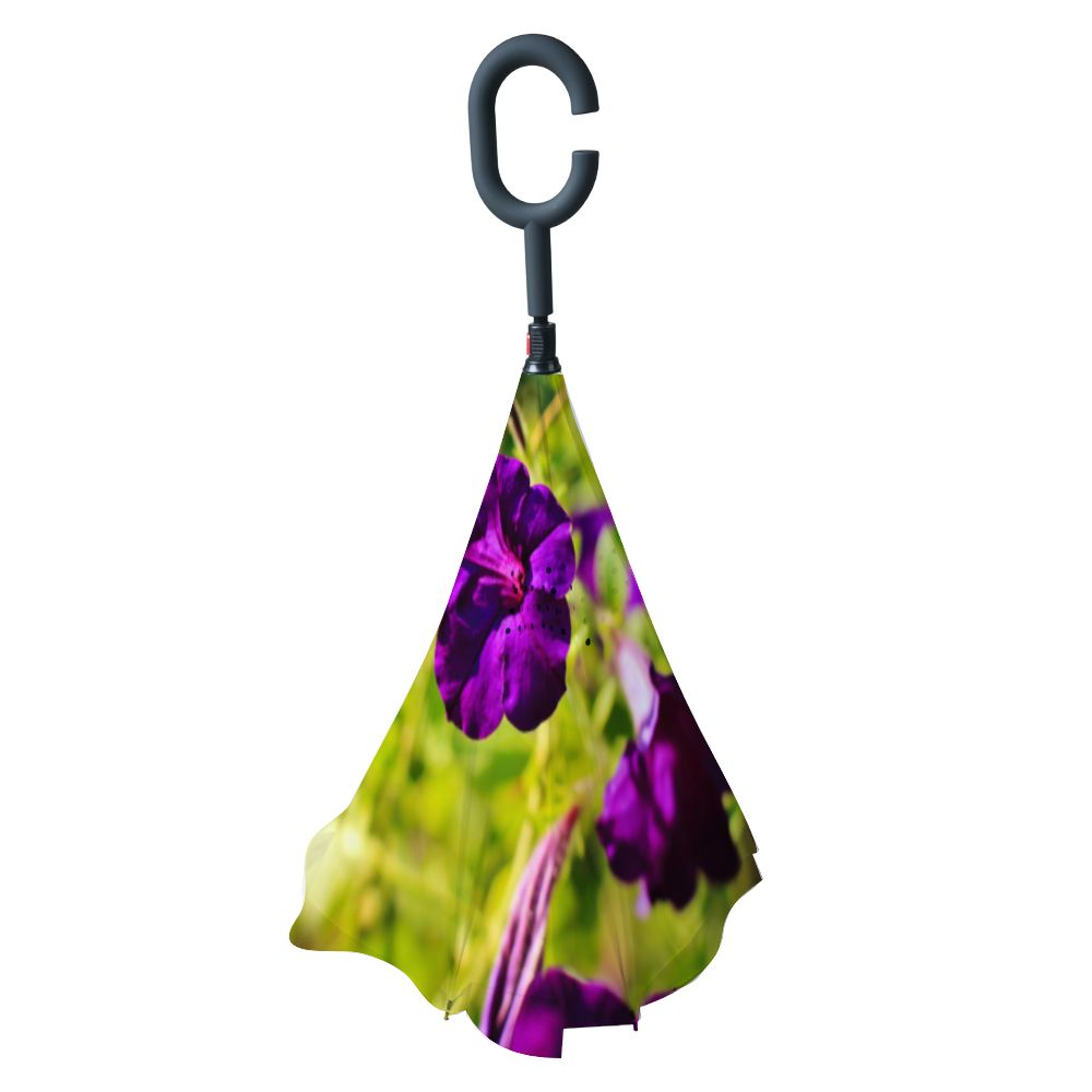 Purple Flower Reverse Umbrella with Inner Print