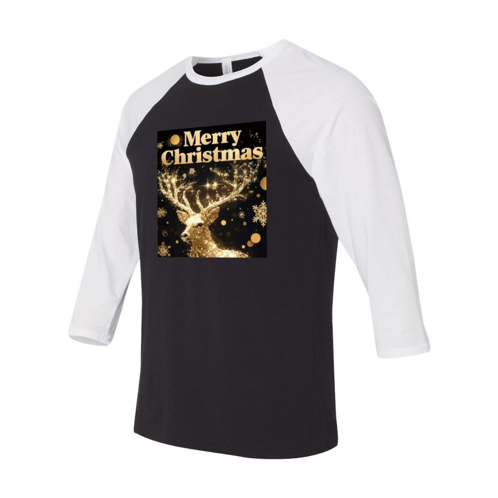 Christmas Golden Deer Bella Canvas Unisex 3\4 Sleeve Baseball Shirt