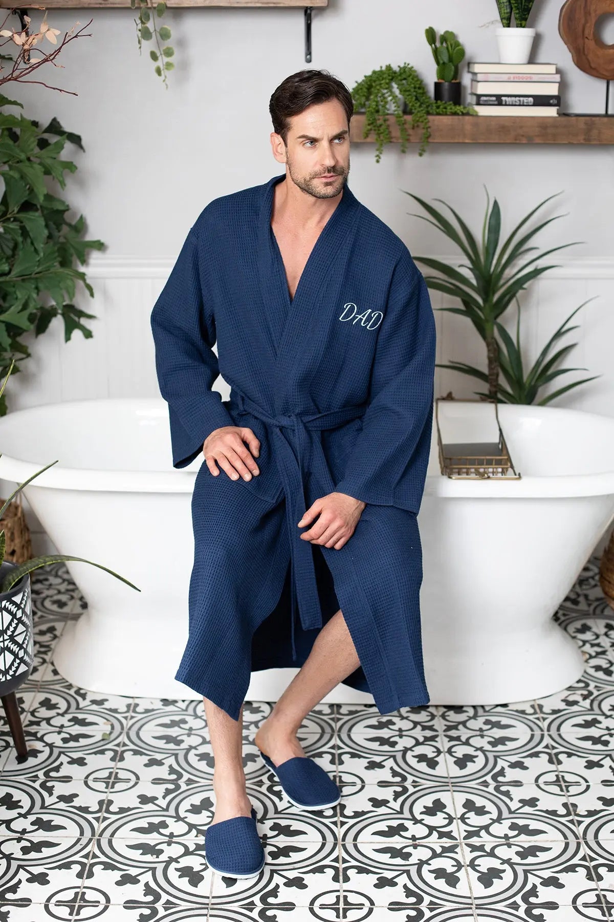 Waffle Spa Bathrobe for Men -  Absorbent, Lightweight