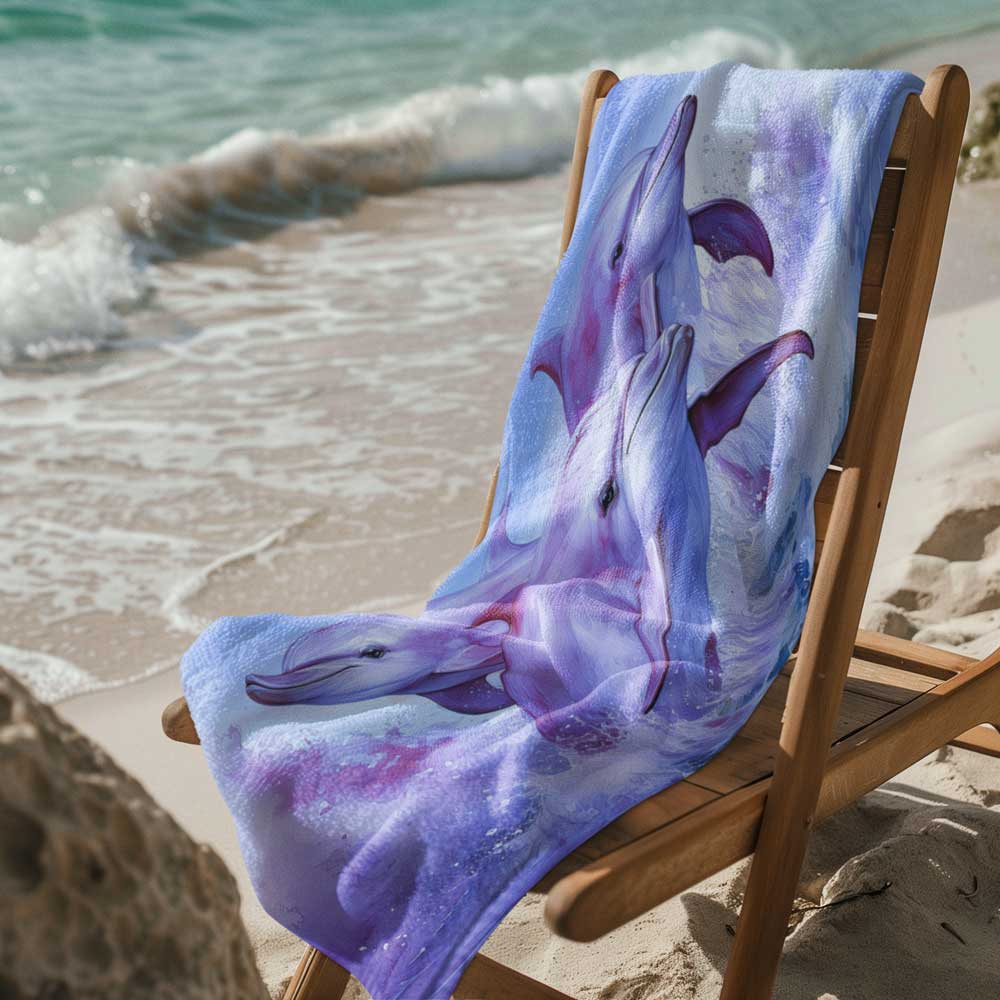Pink Dolphin Beach Towel 🐬 Pink and Purple Dolphin Art