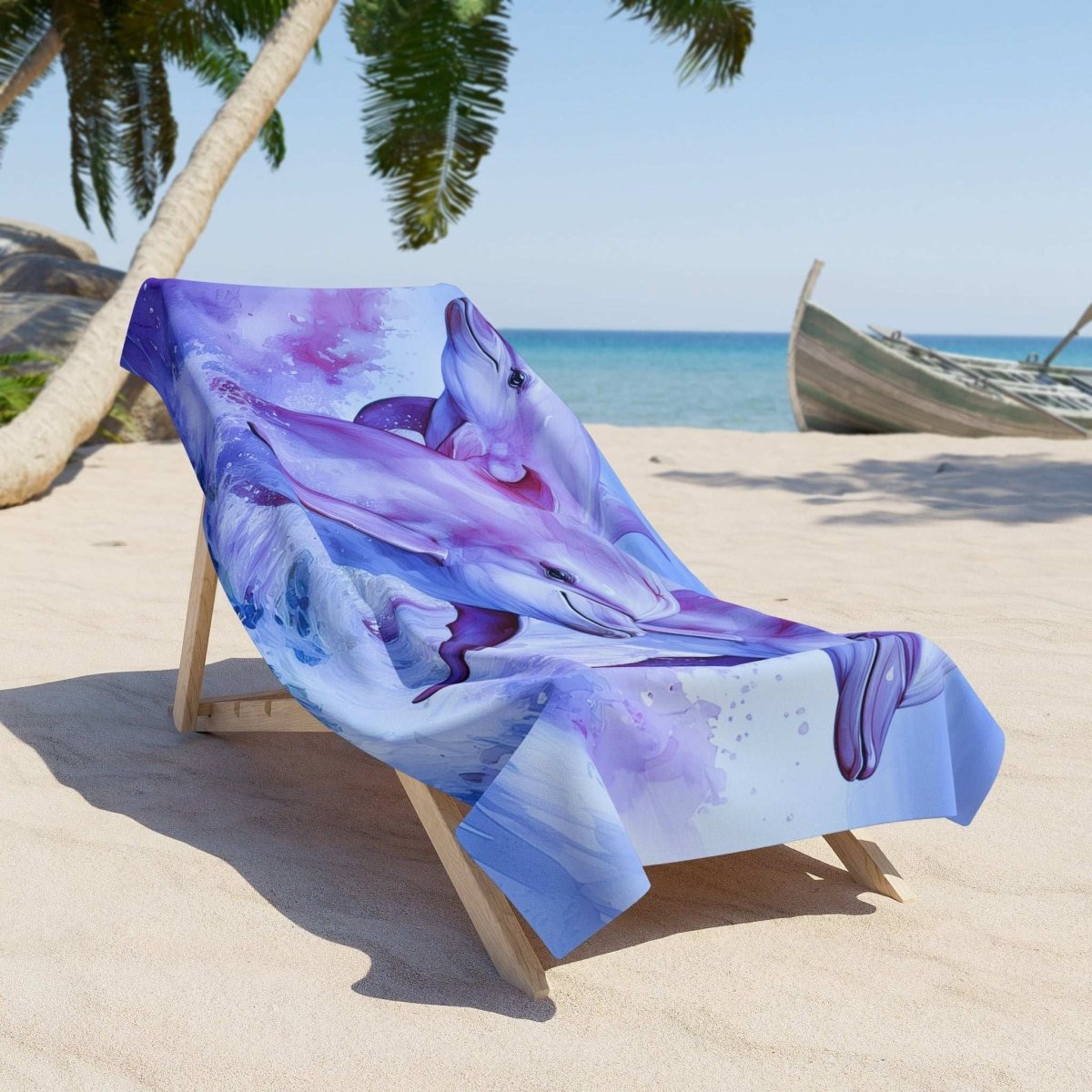 Pink Dolphin Beach Towel 🐬 Pink and Purple Dolphin Art