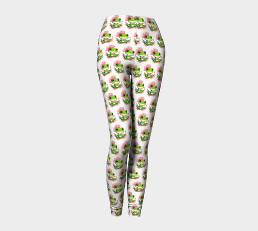 Green Frog on Lily Pad Long Leggings