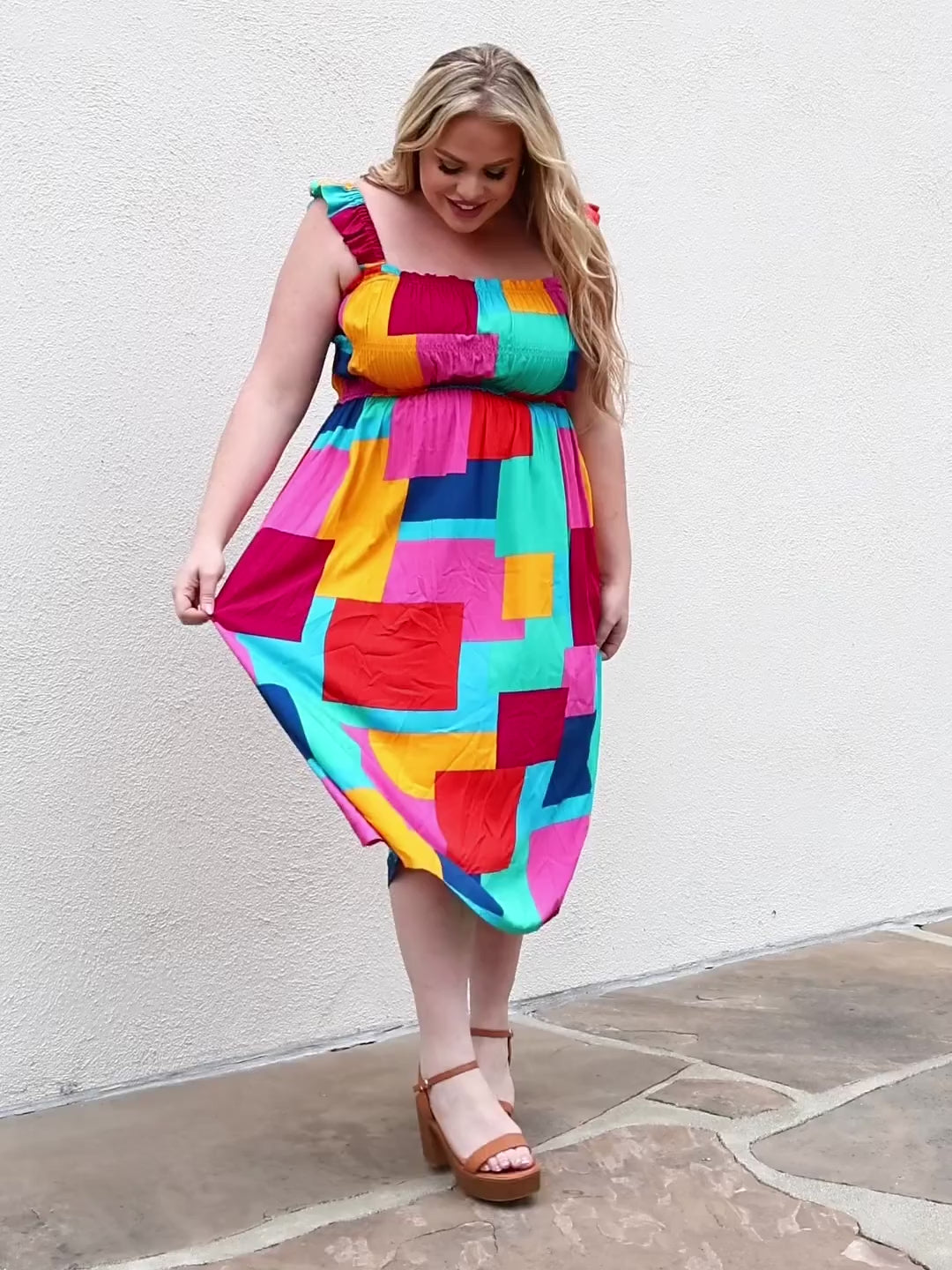 Multicolored Square Print Summer Dress up to 3XL