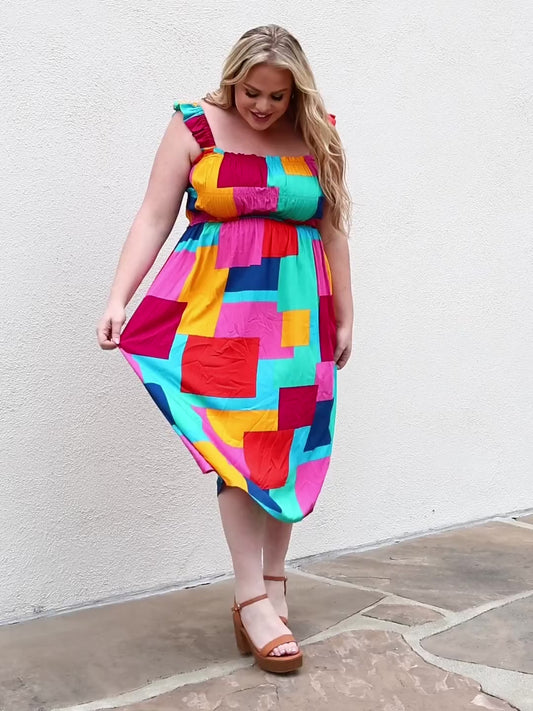 Vestido de verano con estampado de cuadros multicolor hasta 3XL