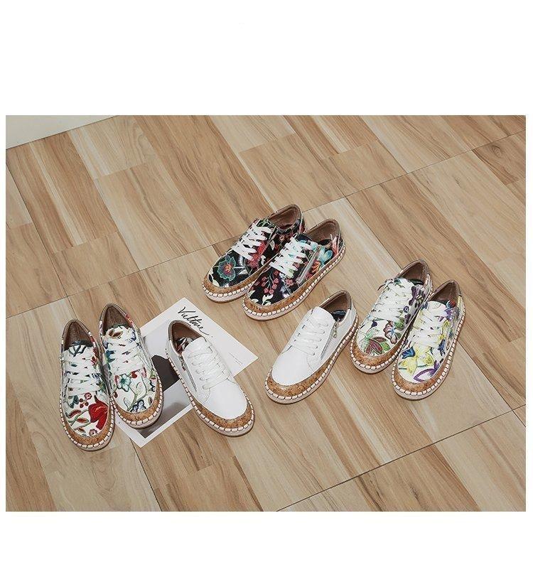 Women's High-Quality Boho Colorful Floral Design Lace-up Flat Casual Sneakers Shoes