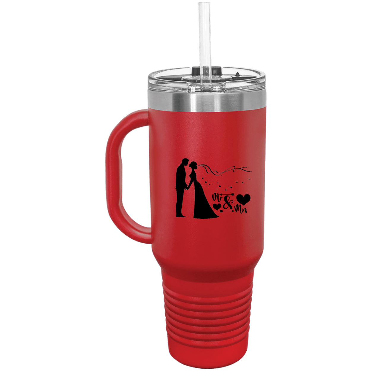 Bride and Groom Mr & Mrs Wedding Polar Camel 40 oz. Travel Mug with Handle & Straw