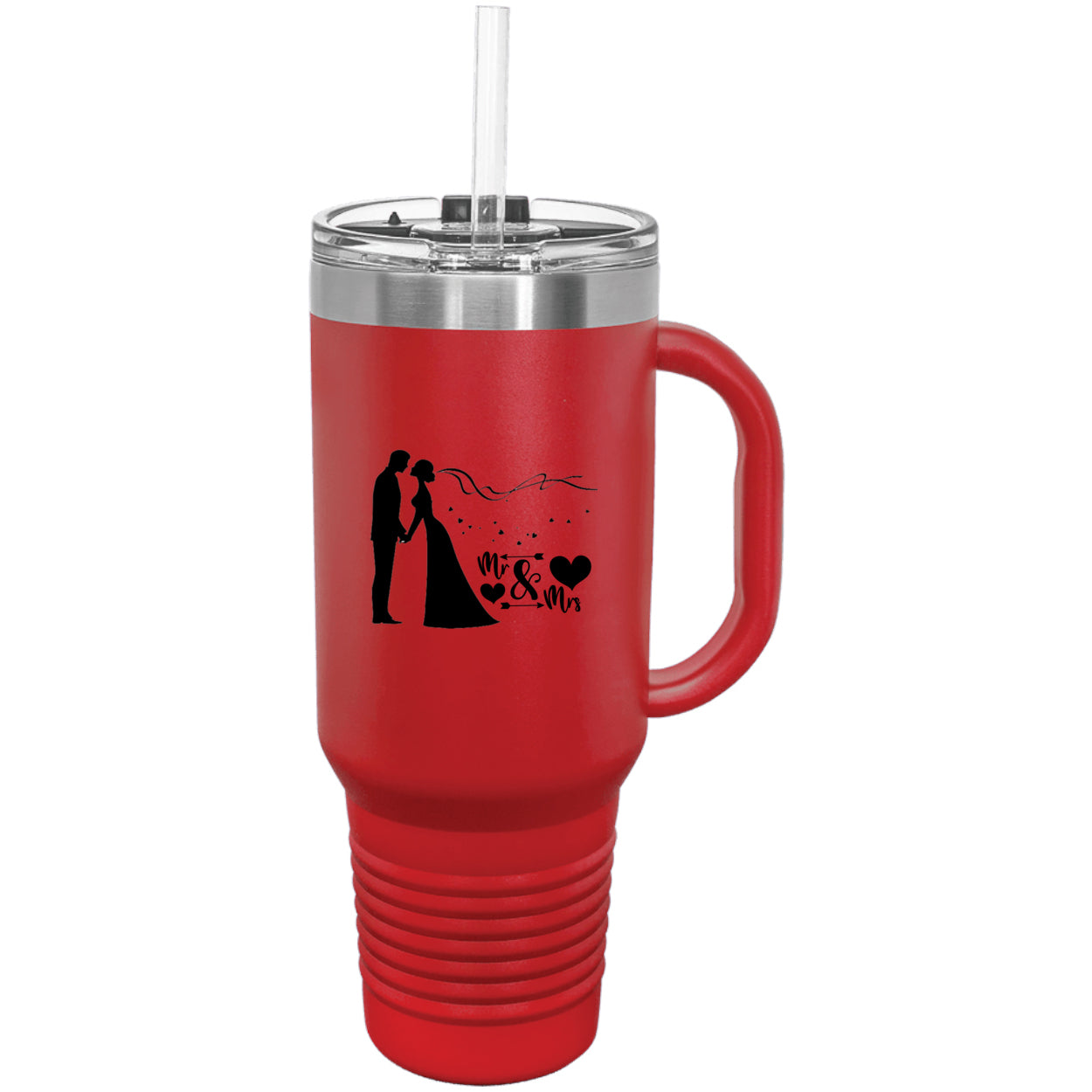 Bride and Groom Mr & Mrs Wedding Polar Camel 40 oz. Travel Mug with Handle & Straw