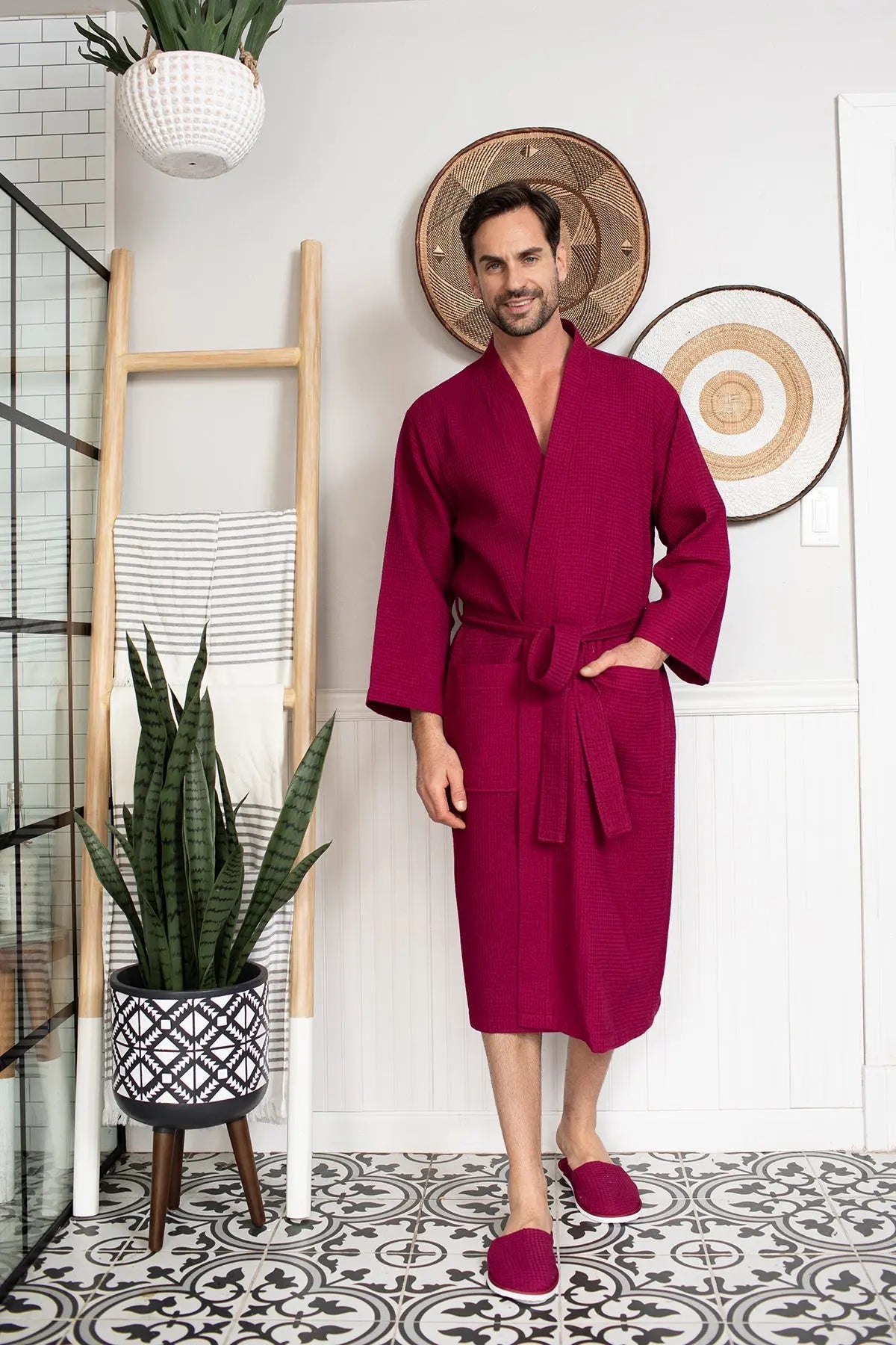 Waffle Spa Bathrobe for Men -  Absorbent, Lightweight