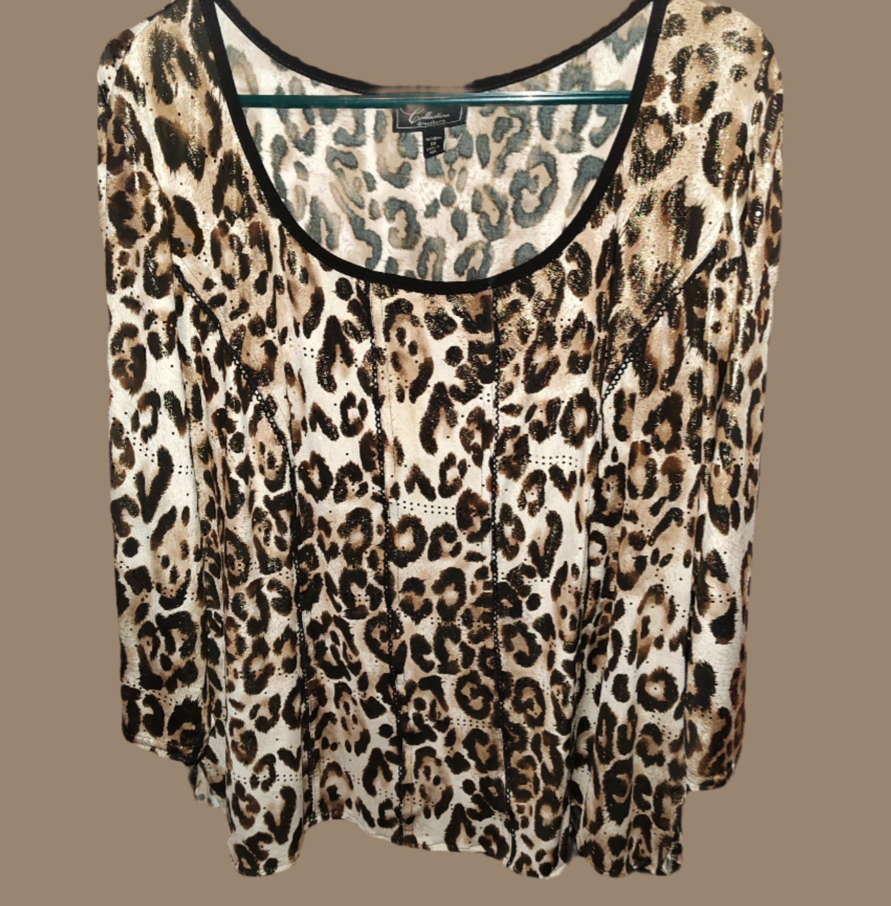 Collection Dressbarn Leopard Print Top with Beaded Trim - preowned