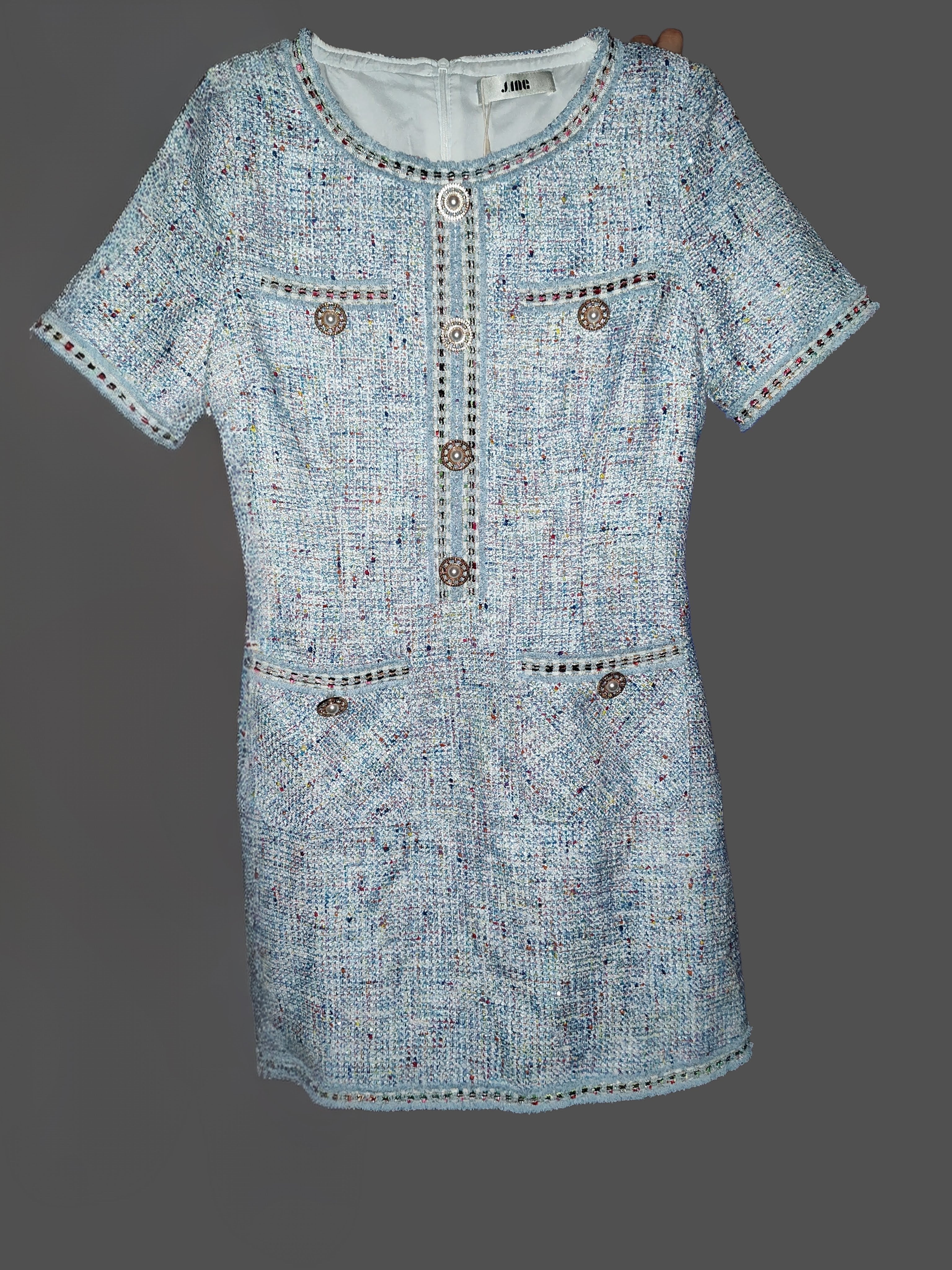 J. ING Women's Light Blue Tweed Short Dress - size Small