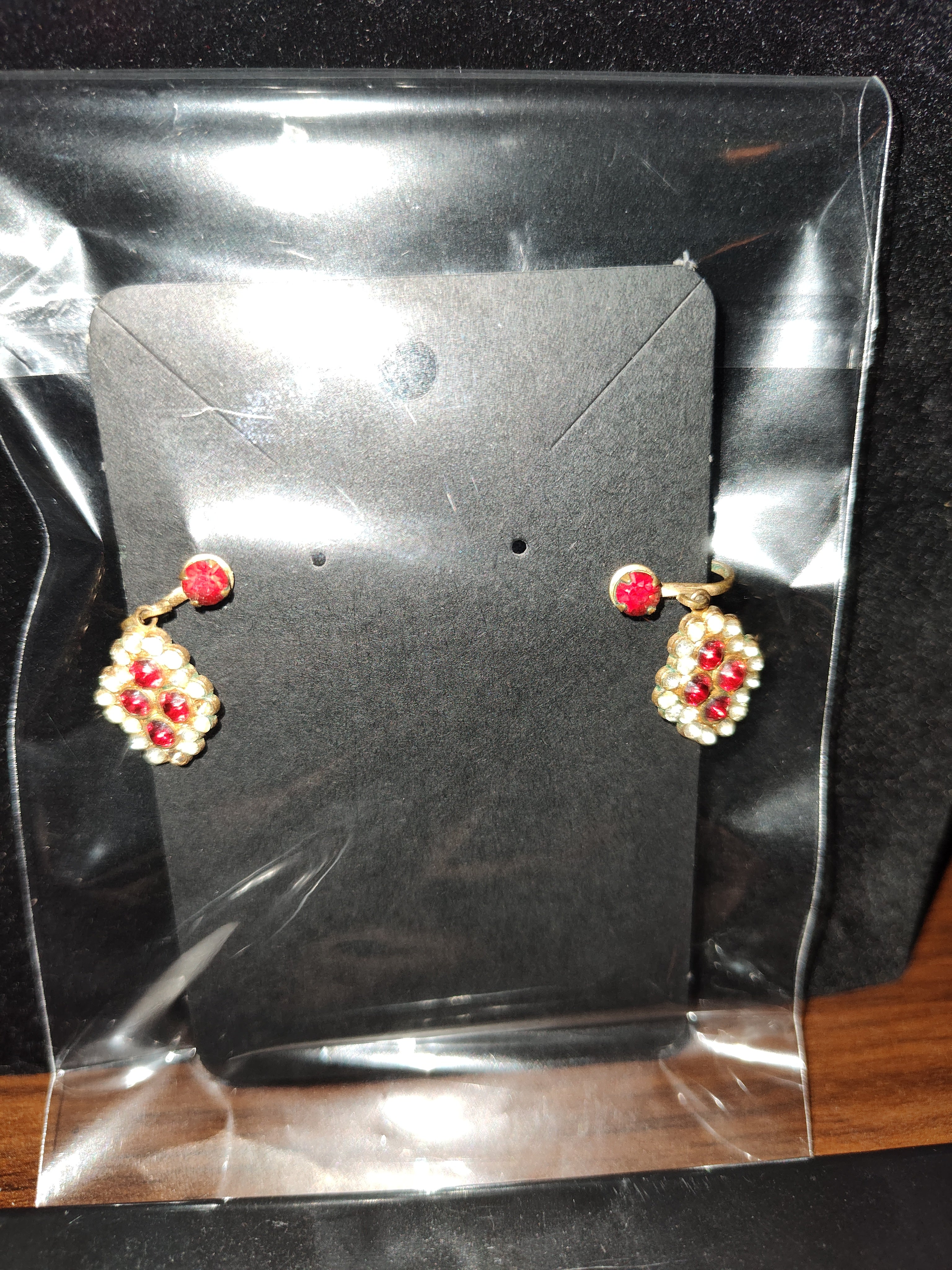 Vintage Red Rhinestone Drop Earrings with Screw Backs