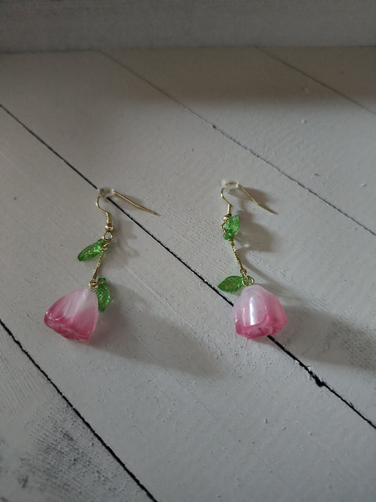 Pink Rose Dangle Earrings