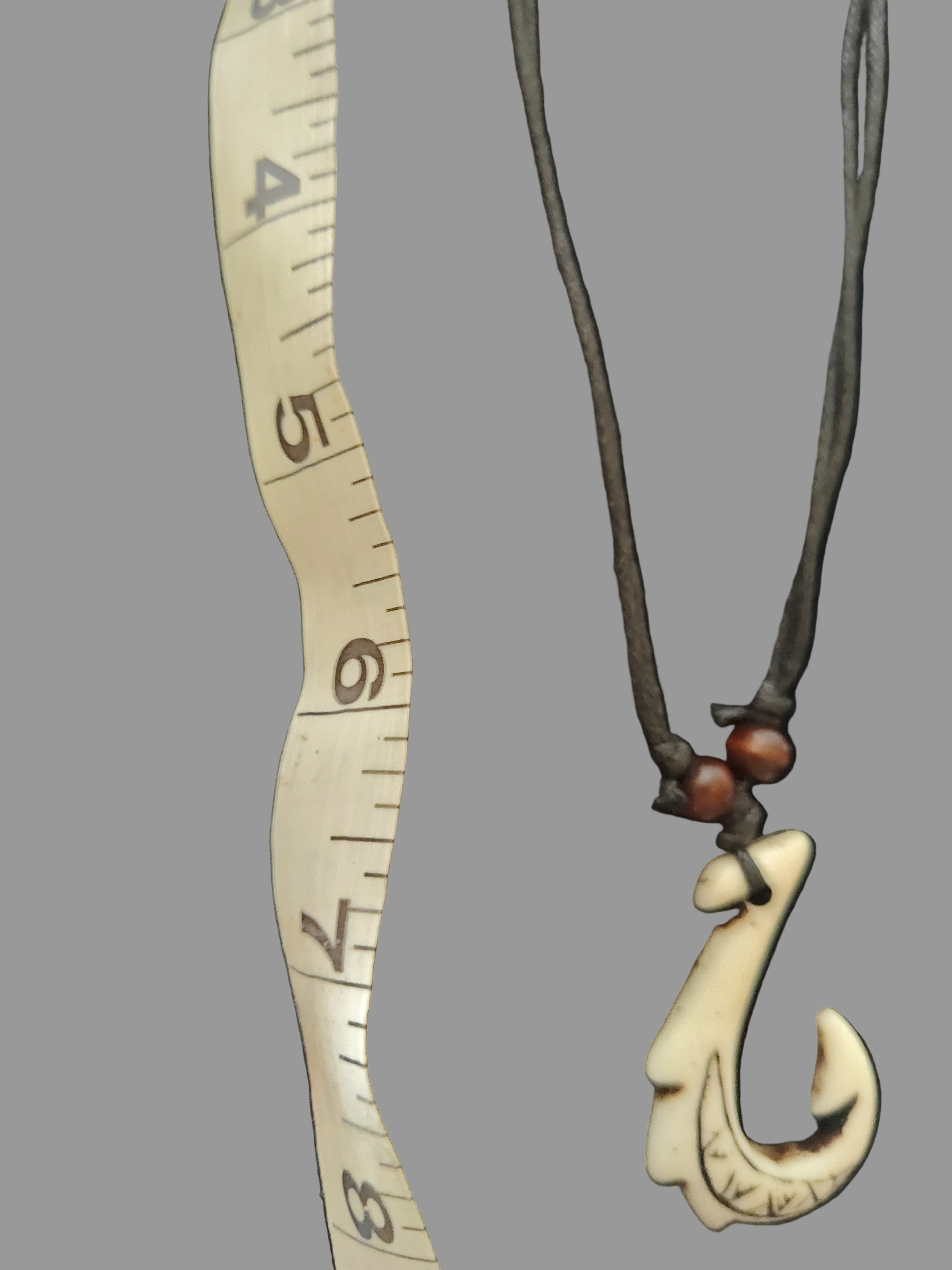 Hawaiian Fish Hook Pendant Tribal Necklace with Black Leather String