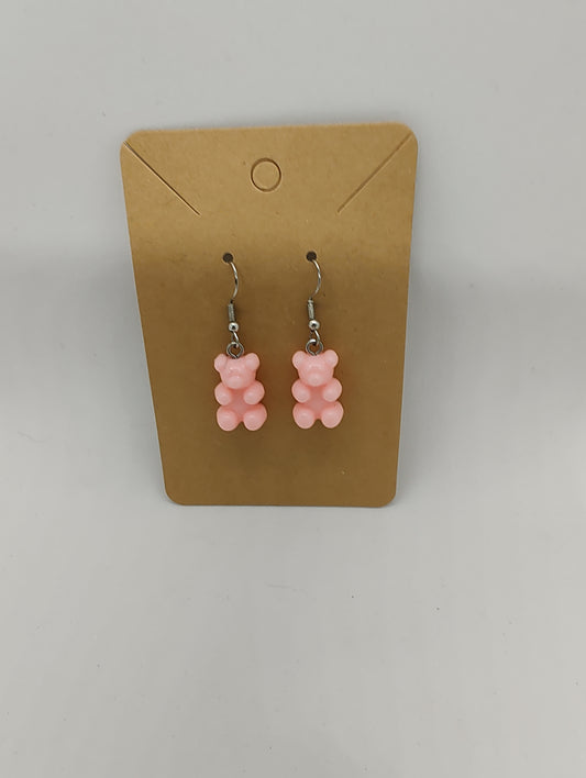 Pendientes colgantes de ositos de goma rosas