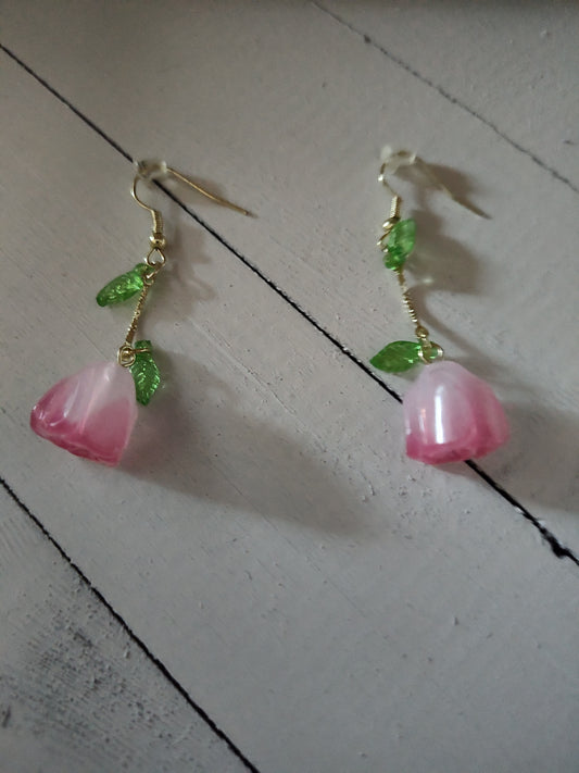 Pink Rose Dangle Earrings