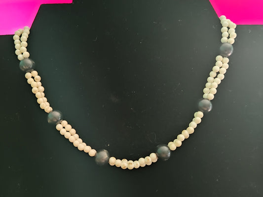 Vintage 1970s Trifari 2-Strand White Beaded Necklace, Slanted Script Signed