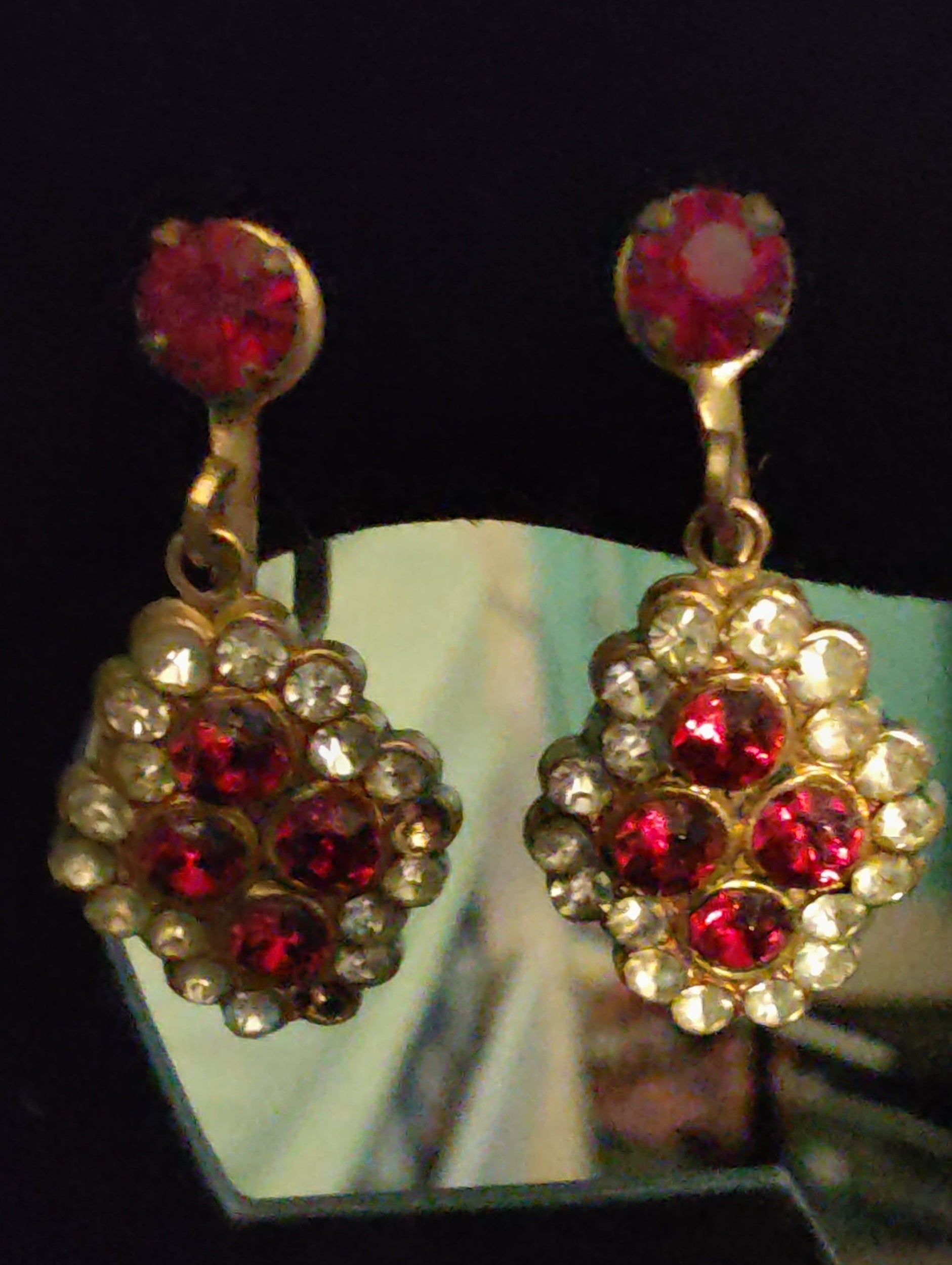 Vintage Red Rhinestone Drop Earrings with Screw Backs