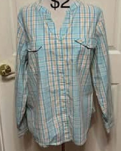 St John's Bay Light Teal Button Front Shirt - size XXL
