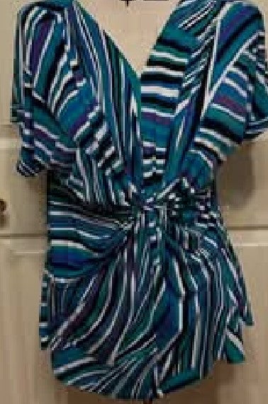 Chaus Blue Striped Shirt with Gathered Waist - size L