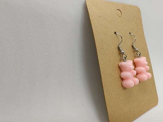 Pendientes colgantes de ositos de goma rosas