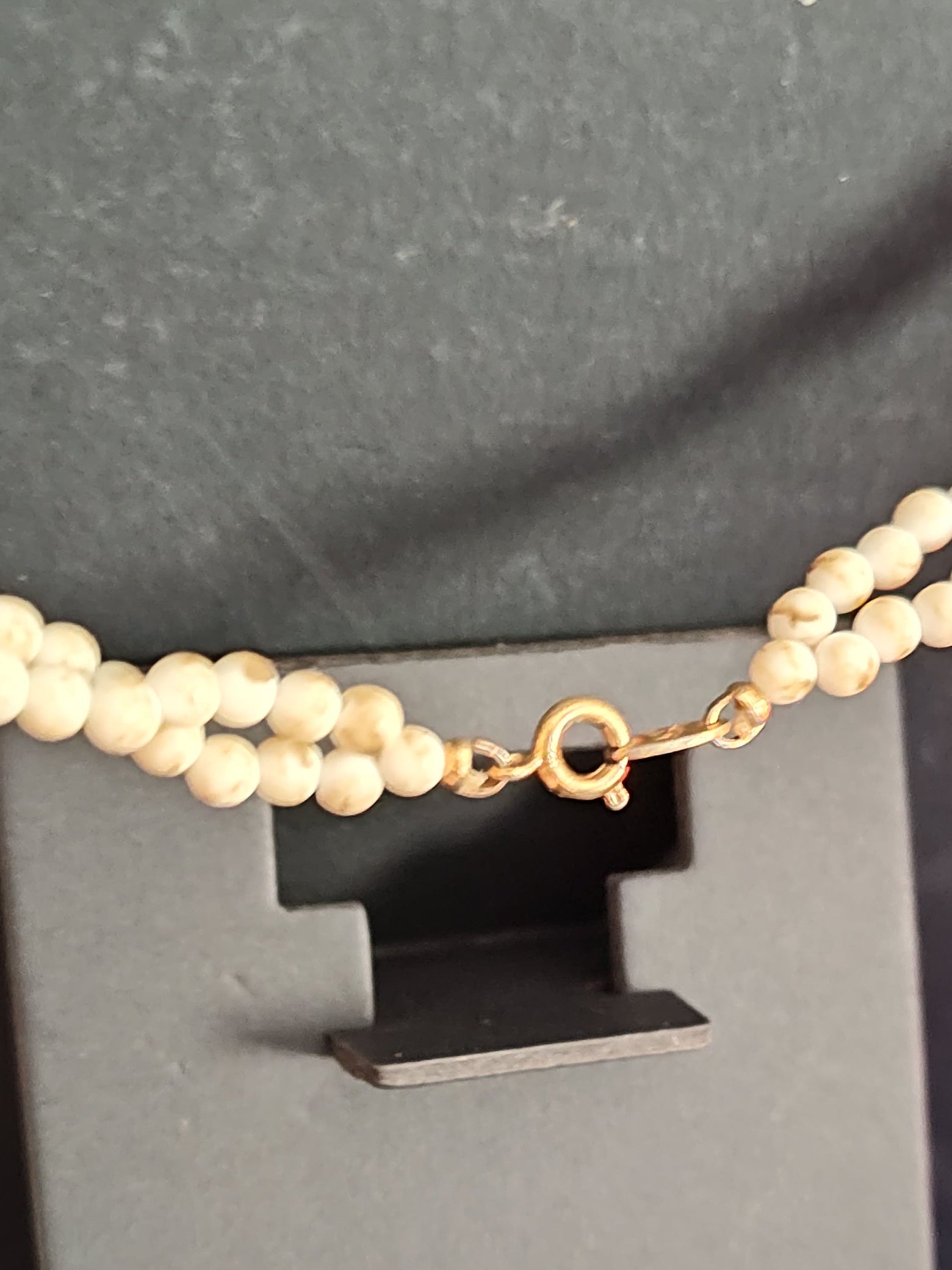 Vintage 1970s Trifari 2-Strand White Beaded Necklace, Slanted Script Signed