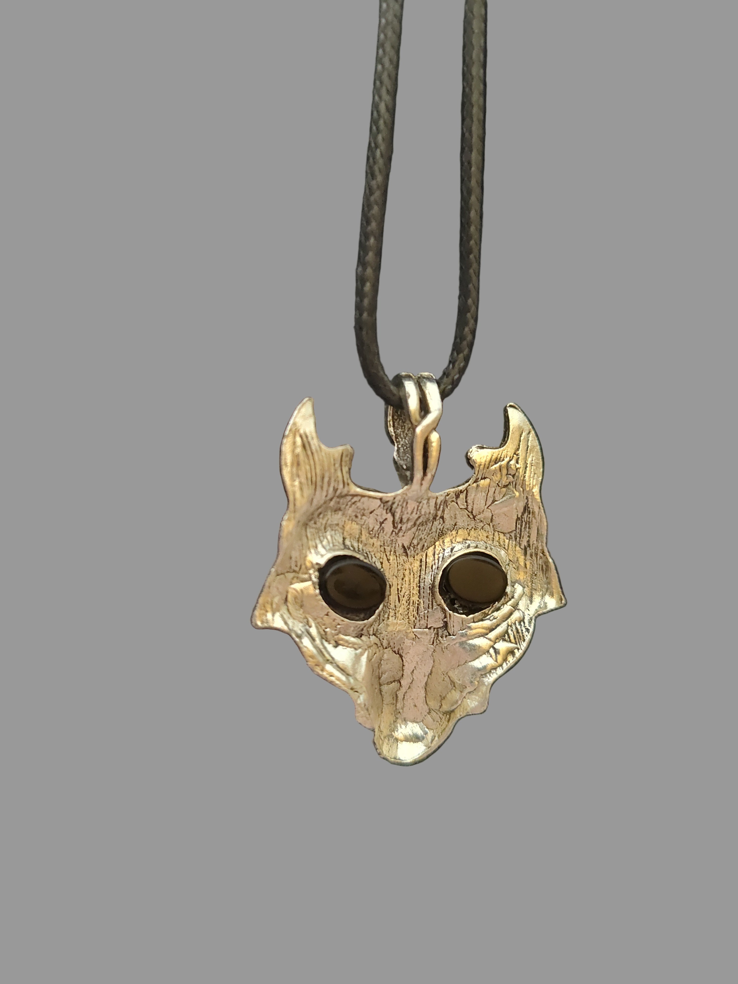 Wolf Silver Tone Necklace with Black Rubber String