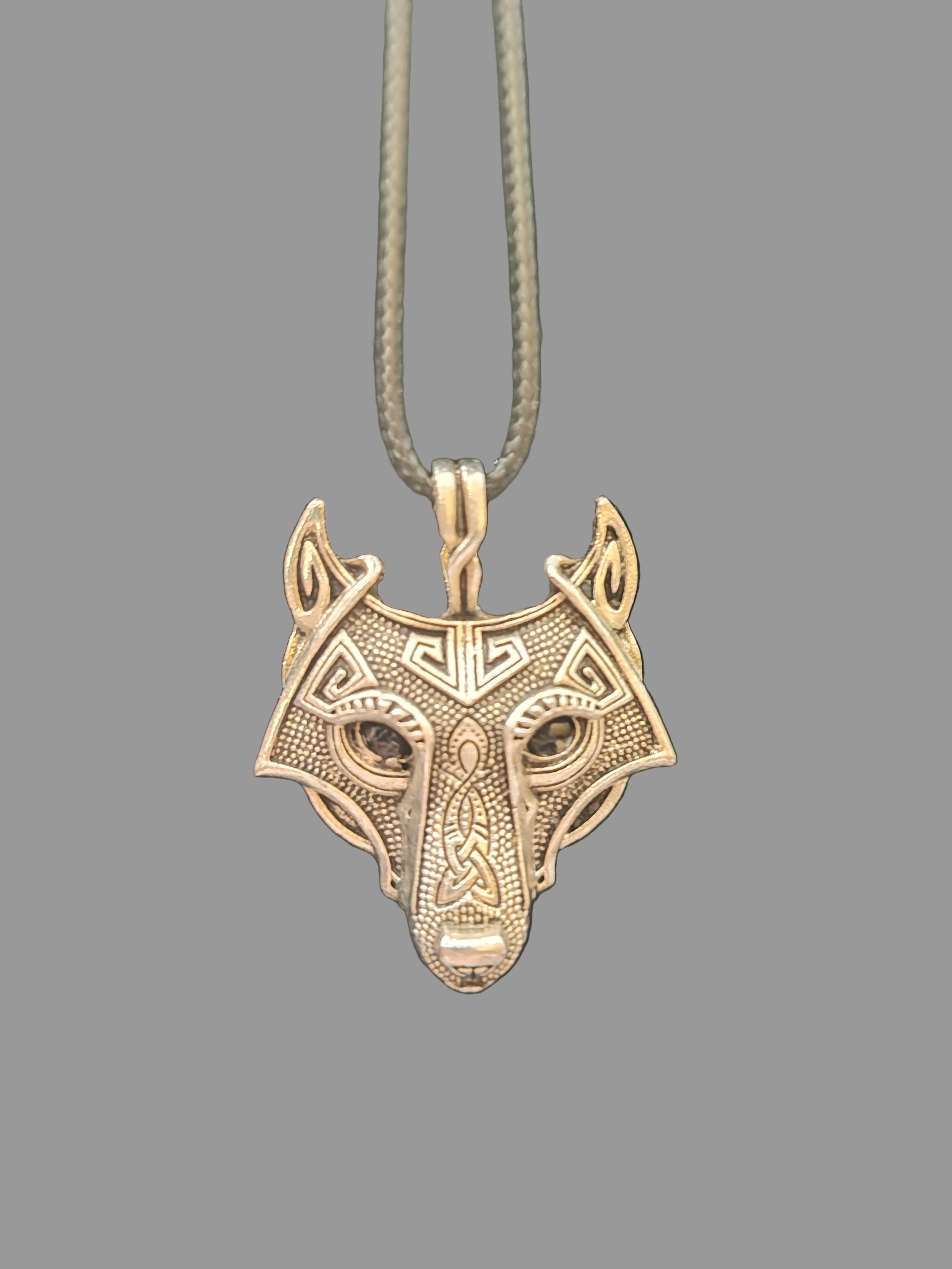 Wolf Silver Tone Necklace with Black Rubber String