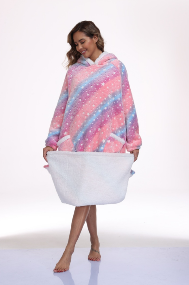 Oversized Wearable Hooded Blanket Glow In The Dark Print for Women