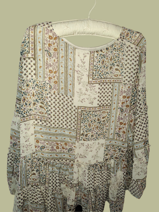 A Beautiful Soul Patchwork Design Long Sleeve Flowy Blouse - size X